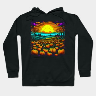 Vintage Retro Sunset Of Pumpkins in the Patch Hoodie